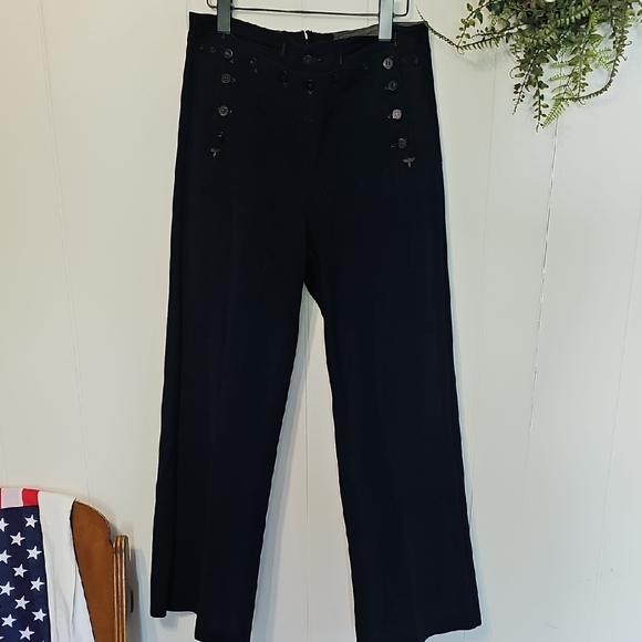 Vintage US Navy 1940s Blue Wool High-Waisted Sailor Trousers Womens 30 Classical - Picture 4 of 16